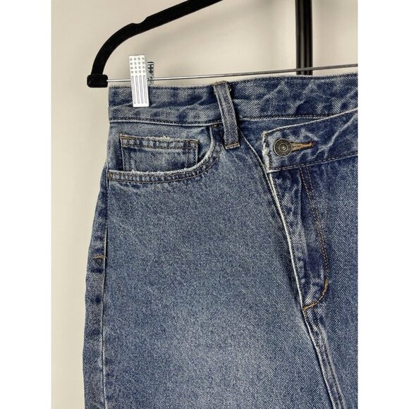 Sam Edelman Medium Blue Wash The Riley Asymmetrical Raw‎ Hem Denim Jean Skirt 29 - Picture 2 of 7